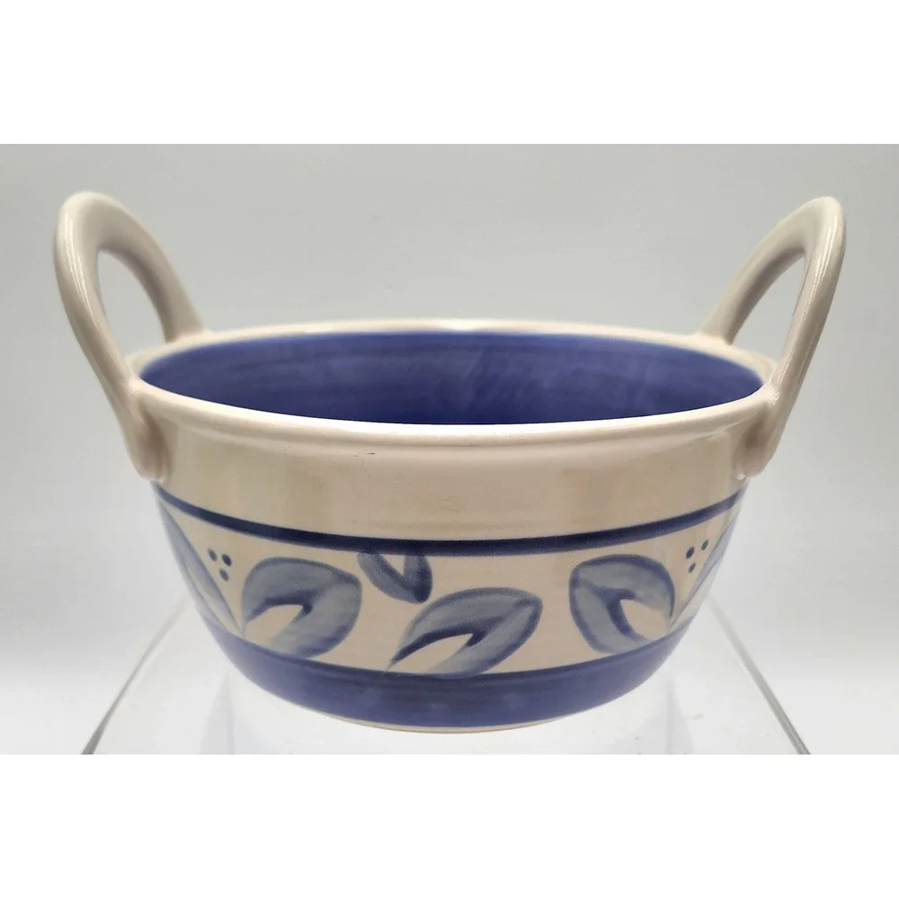 Pfaltzgraff Villa Flora Serving Bowl Blue Cream Stoneware Handled EXCELLENT
